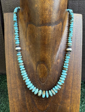 Load image into Gallery viewer, Sterling Silver Graduated Vibrant Rondelle Blue Turquoise Bead Necklace 18 inch
