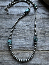 Load image into Gallery viewer, Sterling Silver Turquoise Nuggets W Pearls Bead Necklace. 22 inch