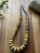 Load image into Gallery viewer, Sterling Silver Graduated Bumblebee Jasper Pearls Bead Necklace 18 inch
