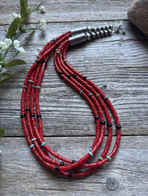 Load image into Gallery viewer, Sterling Silver Multi Strand Red Coral Bead Necklace 22 Inch