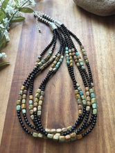 Load image into Gallery viewer, Sterling Silver Multi Strand Black Onyx Turquoise Bead Necklace. 22 Inch