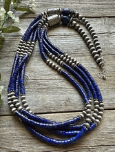 Load image into Gallery viewer, Sterling Silver Multi Strand Lapis W Pearls Bead Necklace 30 inch