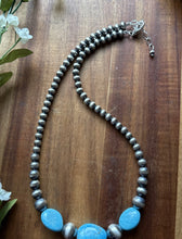 Load image into Gallery viewer, Southwestern Sterling Silver Blue Turquoise W Pearls Bead Necklace 18 inch Gift