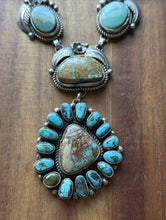 Load image into Gallery viewer, Navajo Sterling Silver Blue Green Royston Turquoise Lariat Cluster Necklace CY
