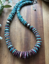 Load image into Gallery viewer, Sterling Silver Graduated Purple Spiny Oyster Turquoise Pearls Bead Necklace 18”