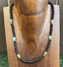 Load image into Gallery viewer, Sterling Silver Black Onyx Turquoise Bead Necklace. 18 Inch Gift