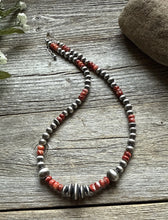 Load image into Gallery viewer, Red Spiny Oyster Multi Graduated Sterling Silver Pearls Bead Necklace 18 inch