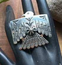 Load image into Gallery viewer, Navajo Sterling Silver Thunderbird Stamped Adjustable Ring Sunshine Reeves