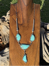 Load image into Gallery viewer, Navajo Sterling Silver Blue Turquoise Lariat Pearls Bead Chain Necklace R Yazzie