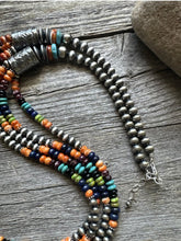 Load image into Gallery viewer, Sterling Silver Multi Stone Strand W Pearls Bead Necklace 30 inch