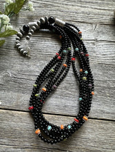 Load image into Gallery viewer, Sterling Silver Multi Strand Black Onyx Multi Stone Bead Necklace. 24 Inch