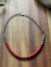 Load image into Gallery viewer, Sterling Silver Graduated Red Coral Pearls Chain Bead Necklace. 16 Inch. Gift