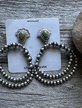 Load image into Gallery viewer, Navajo 925 Sterling Silver Turquoise Pearl Double Loop Earrings. 2.5 Inch AP