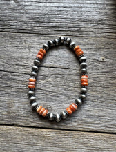 Load image into Gallery viewer, Orange Spiny Oyster 6mm 7 Inch Stretch Sterling Silver Pearls Bead Bracelet Gift
