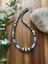 Load image into Gallery viewer, Sterling Silver White Buffalo Turquoise Nuggets W Pearls Bead Necklace. 18 inch