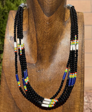 Load image into Gallery viewer, Sterling Silver Multi Strand Stone Black Onyx Bead Necklace. 22 Inch