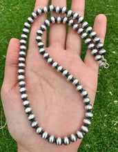 Load image into Gallery viewer, 7mm 26 Inch 925 Sterling Silver Oxidized Pearls Bead Necklace Southwestern