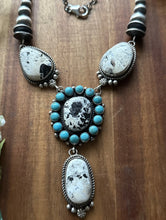 Load image into Gallery viewer, Navajo Sterling Silver White Buffalo Turquoise Cluster Chain Lariat Necklace CY