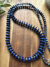 Load image into Gallery viewer, Long Sterling Silver Graduated Blue Lapis Turquoise Bead Necklace. 36 inch