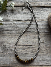 Load image into Gallery viewer, Round Tigers Eye 4mm Sterling Silver Pearls Choker Bead Necklace. 16 Inch. Gift
