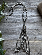 Load image into Gallery viewer, Southwestern Sterling Silver Lariat Y Pearls Tassel Bead Necklace 30 Inch