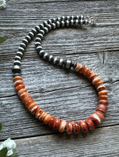 Load image into Gallery viewer, Sterling Silver Orange Spiny Oyster W Pearls Bead Necklace 18 inch
