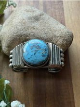 Load image into Gallery viewer, Navajo Native American Sterling Silver Blue Turquoise Cuff Bracelet Martinez