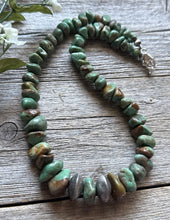 Load image into Gallery viewer, Sterling Silver Green Graduated Turquoise Nuggets Bead Necklace 18 inch