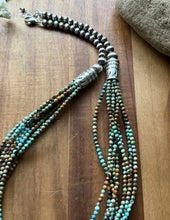 Load image into Gallery viewer, Sterling Silver Multi Strand Blue Green Turquoise Faceted Bead Necklace 24 inch
