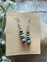 Load image into Gallery viewer, Sterling Silver Blue Turquoise W Pearls Bead Drop Earrings. 1.75 Inch