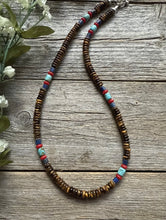 Load image into Gallery viewer, Southwestern Multi Stone Sterling Silver Tigers Eye Bead Necklace 18 inch