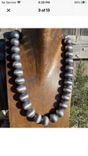 Load image into Gallery viewer, 16mm 22 Inch 925 Sterling Silver Oxidized Pearls Bead Necklace Southwestern