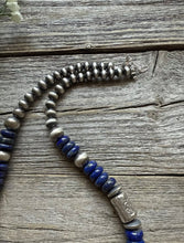 Load image into Gallery viewer, Sterling Silver Blue Lapis W Pearls Kokopelli Bead Necklace 18 Inch