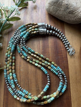 Load image into Gallery viewer, Sterling Silver Multi Strand Blue Green Turquoise Pearls Bead Necklace 26 Inch