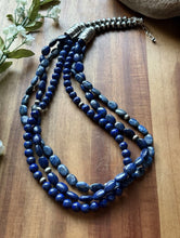 Load image into Gallery viewer, Sterling Silver Multi Strand Stone Lapis Pearls Bead Necklace 24 inch