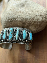 Load image into Gallery viewer, Navajo Native American Sterling Silver Blue Turquoise Row Cuff Bracelet C Yazzie