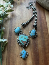 Load image into Gallery viewer, Navajo Sterling Silver Blue Turquoise Lariat Pearls Bead Chain Necklace RY