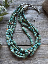 Load image into Gallery viewer, Sterling Silver Multi Strand Blue Green Turquoise Stone Bead Necklace 24 inch