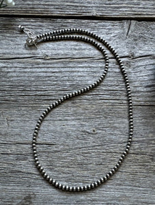 3mm 28 Inch 925 Sterling Silver Oxidized Pearls Bead Necklace Southwestern