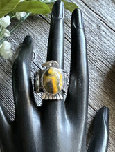 Load image into Gallery viewer, Sunshine Reeves Sterling Silver Bumblebee Jasper Thunderbird Stamped Ring Size 9