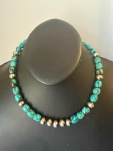 Load image into Gallery viewer, Sterling silver turquoise nugget necklace 18 inch