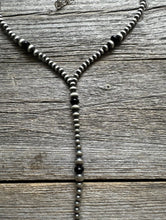 Load image into Gallery viewer, Sterling Silver Black Onyx W Pearls Bead Lariat Y Necklace. 26 inch