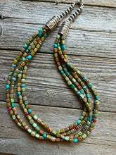 Load image into Gallery viewer, Sterling silver sourhwestern blue green turquoise multistrand necklace 24 inch