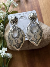 Load image into Gallery viewer, Navajo Sterling Silver Stamped Leaf Earrings. VJP Vincent