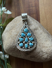 Load image into Gallery viewer, Navajo Native American Handmade Sterling Silver Turquoise Cluster Pendant Signed