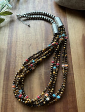 Load image into Gallery viewer, Sterling Silver Multi Strand Stone Tigers Eye Pearls Bead Necklace 24 Inch RD