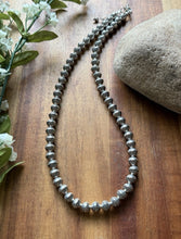 Load image into Gallery viewer, Sterling Silver 8mm Stamped Pearls Bead Necklace. 16 Inch