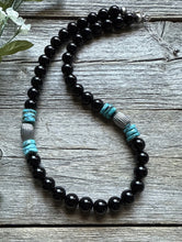 Load image into Gallery viewer, Sterling Silver Black Onyx Turquoise Bead Necklace. 18 Inch Gift