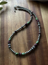 Load image into Gallery viewer, Sterling Silver Purple Spiny Oyster Sonoran Gold Turquoise Pearls Bead Necklace