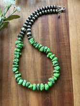 Load image into Gallery viewer, Sterling Silver Green Turquoise Pearls Bead Necklace. 18 inch. Gift